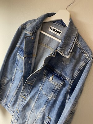 NWT Men's Playboy Classic Fit Bunny Logo Denim Trucker Jacket Size