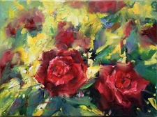 Flowers painting Original art Impressionism Oil on canvas by S. Chernyakovsky