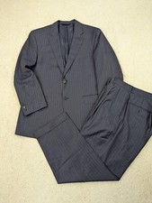 Jos A Bank Suit Mens 42R 34x28 Blue Pinstripe Wool Navy 2 Piece Signature Gold