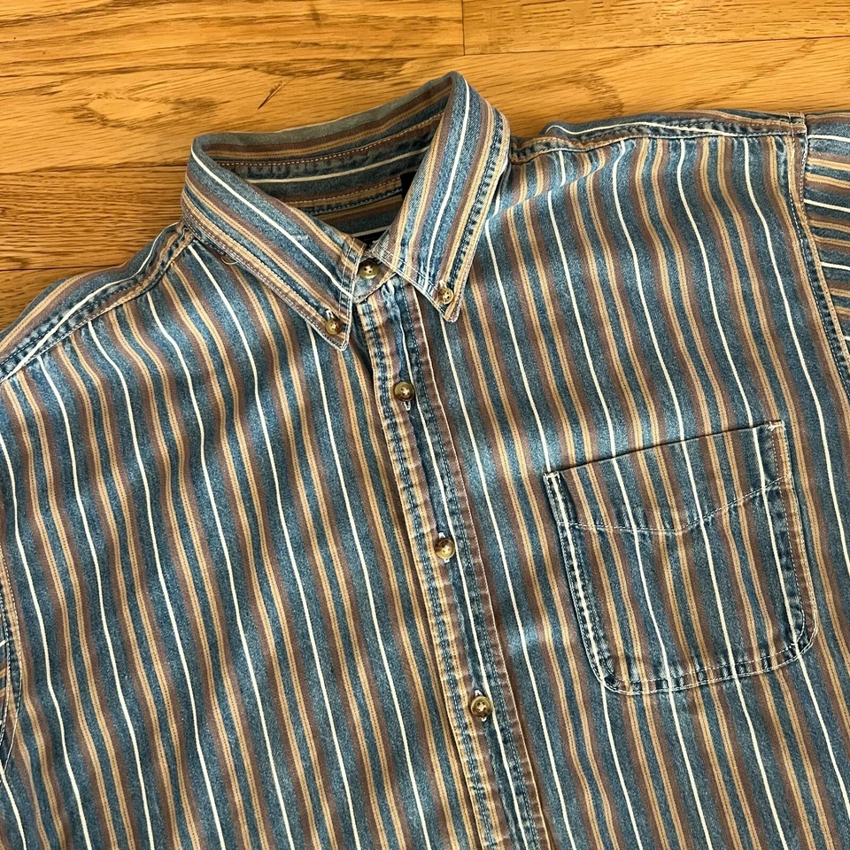 Camisa abotonada vintage de cambray a rayas ediciones básicas - grande para hombre Foto 3 de 4