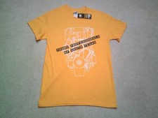 NWT CAT Caterpillar T Shirt Mens Small Yellow Double Sided