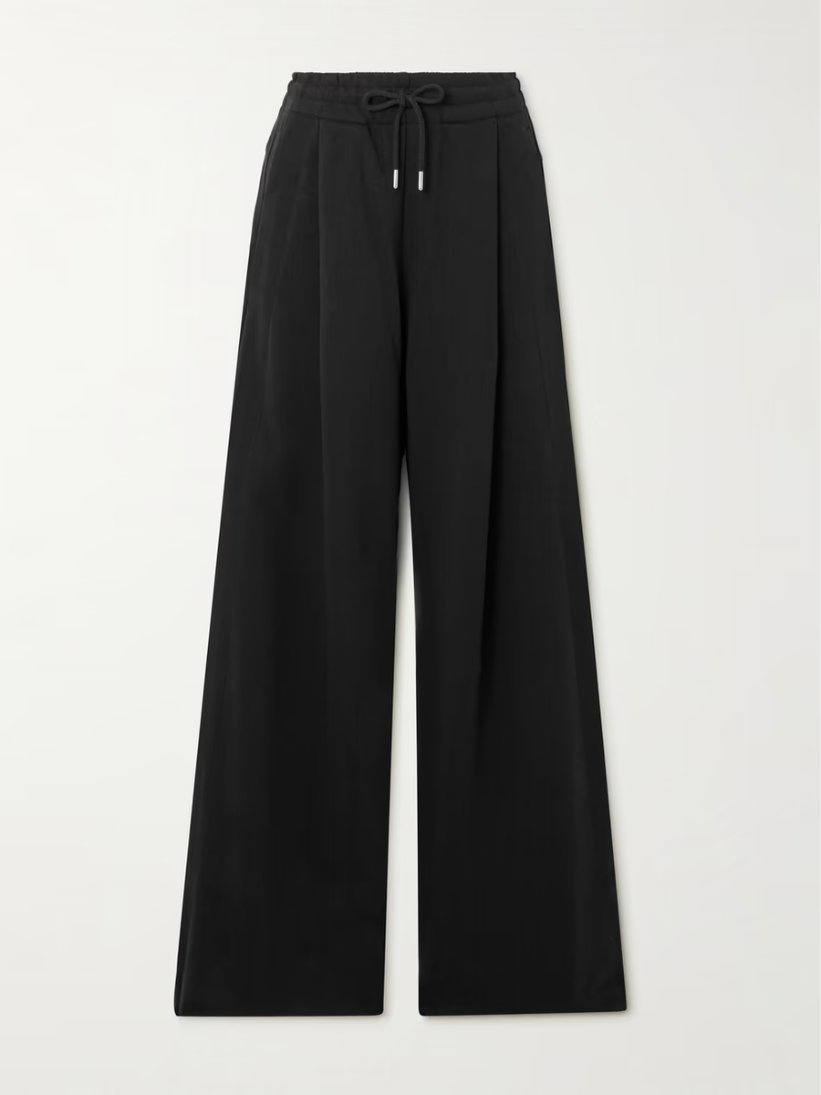 NEW DRIES VAN NOTEN Pleated grosgrain-trimmed cotton wide-leg