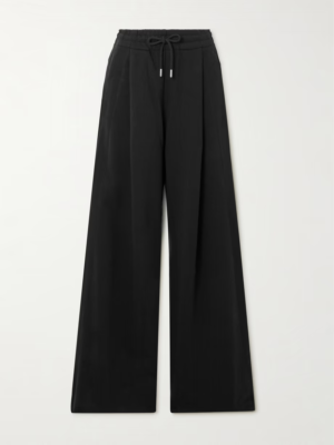 NEW DRIES VAN NOTEN Pleated grosgrain-trimmed cotton wide-leg