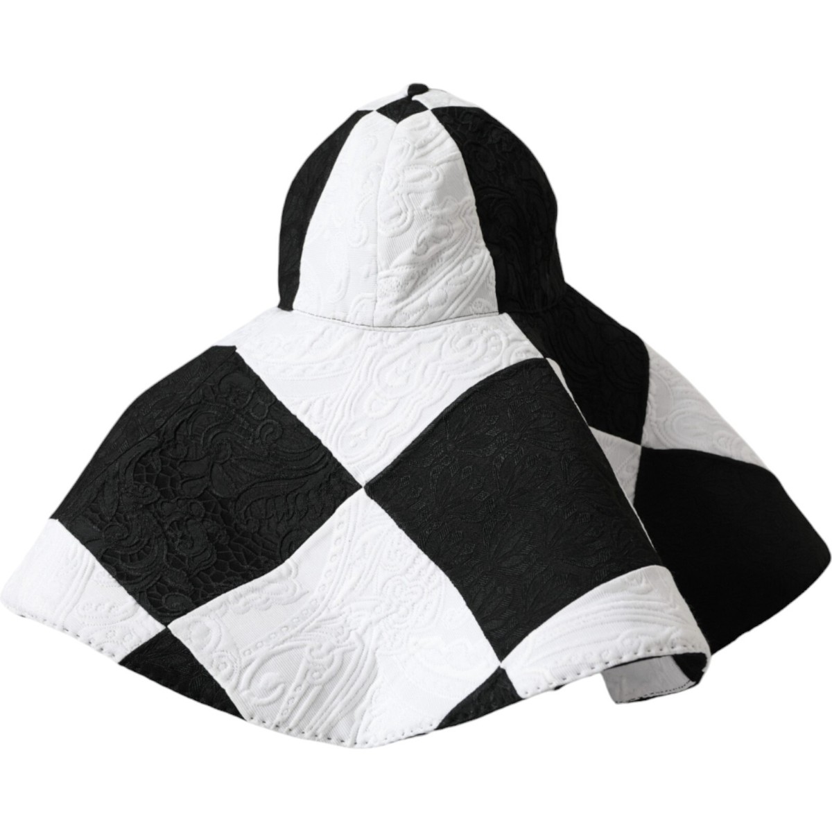 Dolce & Gabbana Black White Checkered Wide Brim Floppy Women\'s Hat Black White Checkered Wide Brim Floppy Hat – Moon Behind The  main image 2