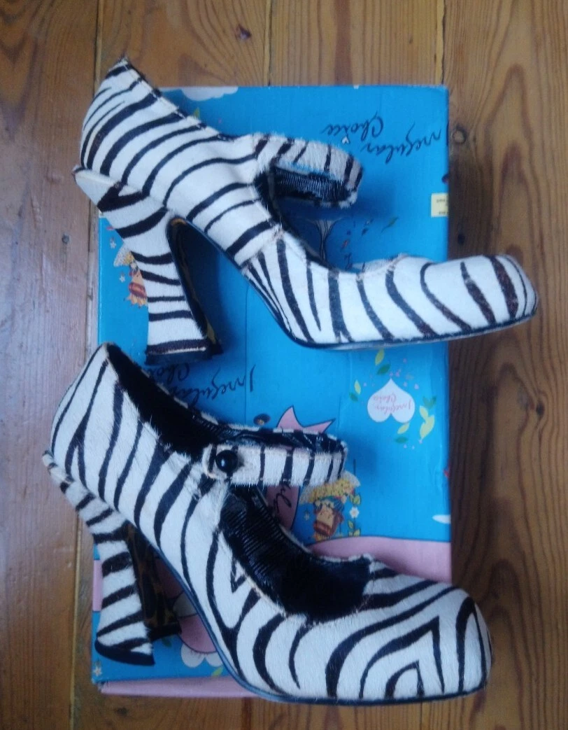 Irregular Choice Zebra Print Ponyskin Mary Jane Heels Shoes Zebra