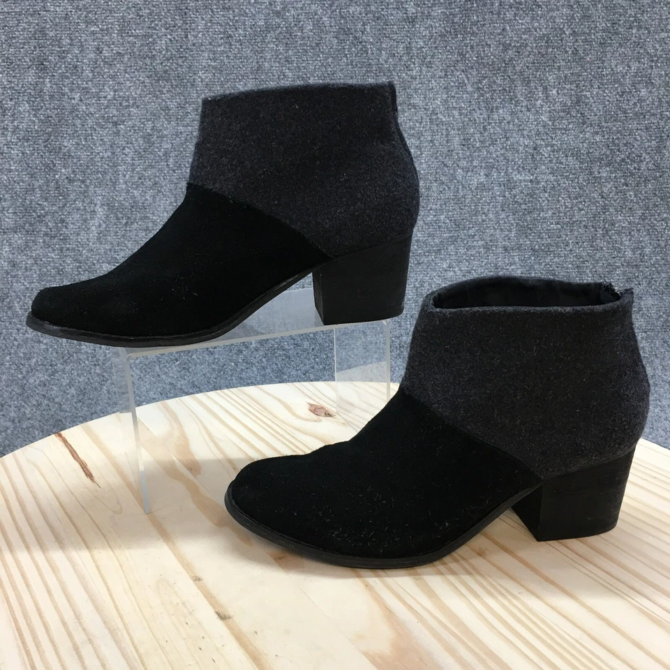 Toms Botas Mujer 9 Leila Botines Negro Gamuza Tacón Bloque Lana Cremallera Trasera Foto 2 de 4