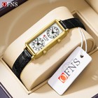 Rectangular Quartz Analog Women's Watch with Dual Time Leather & Steel Strip