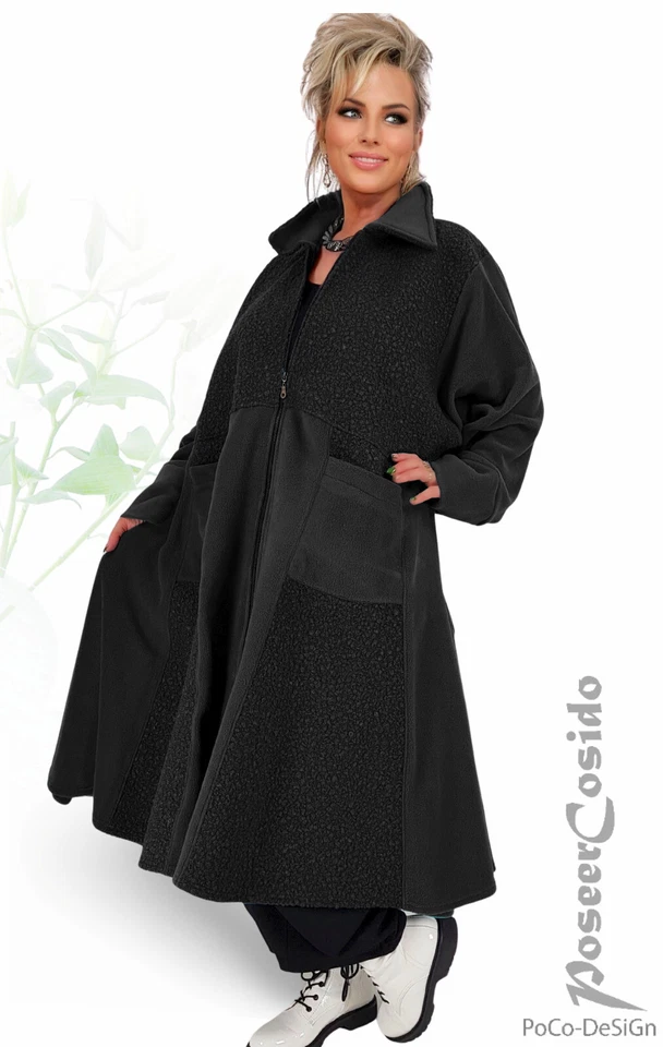 LAGENLOOK Boucle Glocken Mantel petrol / schwarz 48 50 52 54 56 58 XL-XXL-XXXL - Bild 4 von 4