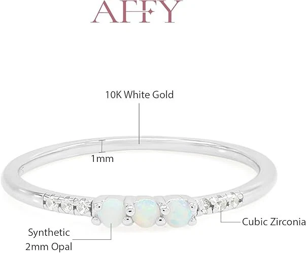 Dainty Stackable Three Round Shape Stone Opal Promise Ring Band 10K Solid Gold - Image 2 of 4