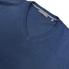 Saks Fifth Ave. Men's Wool Blend Pullover V-Neck Sweater Blue   XL