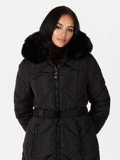 Lovedrobe Black Chevron Hooded Puffer Coat