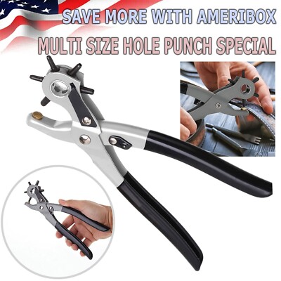 9" Leather Hole Punch Heavy Duty Hand Pliers Belt Holes 6 Sized Puncher ...