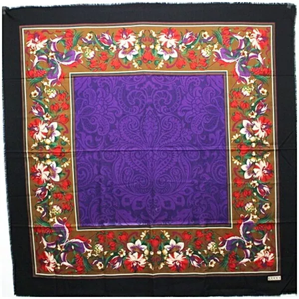 Authentique grande étole Gucci laine inutilisée motif floral multicolore occasion rang S