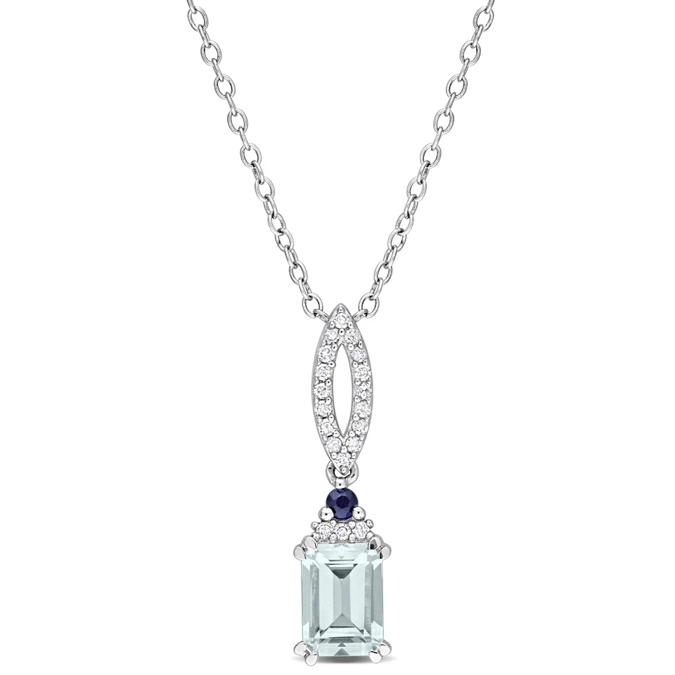 Colgante Amour de plata de ley 1 quilate TGW zafiro azul, aguamarina, diamante con detalles