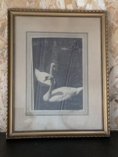 Cadre photo Cygne Noir Et Blanc vintage Ancien 29,5 X 23 Cm