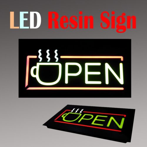  LED Resin Window Business Sign Open Coffee Drink Non Neon Display 17" x 9" - Picture 1 of 2