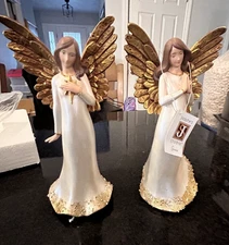 Joseph’s Studio Roman Christmas Angels Set 2 Gold Wings Glitter Figurines NIB