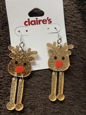 CLAIRES CHRISTMAS REINDEER POST/DROP SPARKLY EARRINGS NEW