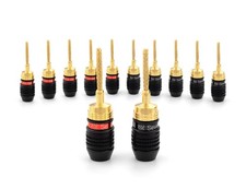 Deadbolt Flex Pin Banana Plugs for Spring Loaded Speaker 6 Pairs, Gold