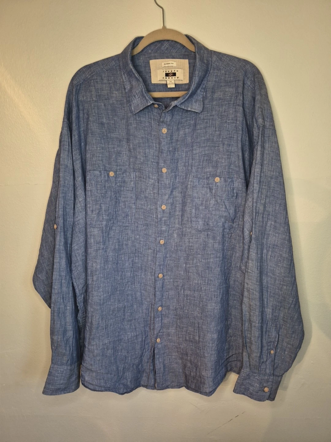 100% Linen Joseph Abboud Classic Fit Blue Long Sleeve Mens Shirt. Sz 3X EUC