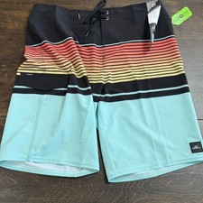 O'NEILL LENNOX STRIPE 21" BOARDSHORTS MENS SIZE 32  BLACK, AQUA, MULTI
