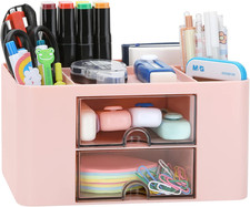 Desk Organizer with 2 Drawer, Plastic Desktop Pen Pencil Card Holder Storage Box