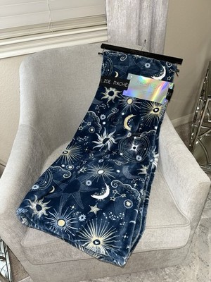 Rachel Zoe Oversized Plush Celestial Throw Blanket Navy Moon Stars Sun Soft