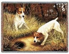 Jack Russell Terrier Robert May Art Cotton Jacquard Woven Throw Blanket USA NEW