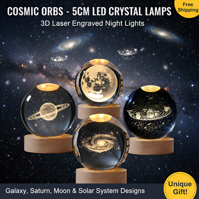 3D Crystal Ball Night Light LED Galaxy Planet Lamp Kids Adult Unique Gift 5cm