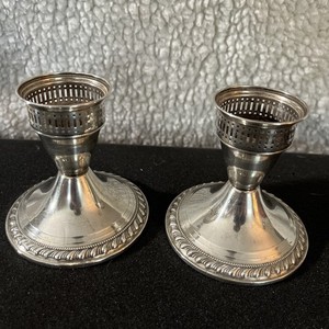 Duchin Creation Weighted Sterling Candlesticks (Pair) Shiny Excellent Cond. 3.5”