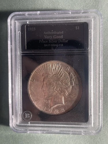 Silver 1923 US Silver Peace Dollar RARE Authenticated VG