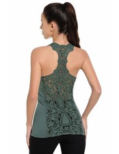 Am lieBoutik Women Scoop Neck Crochet Lace Eyelet Large, Greyish Green