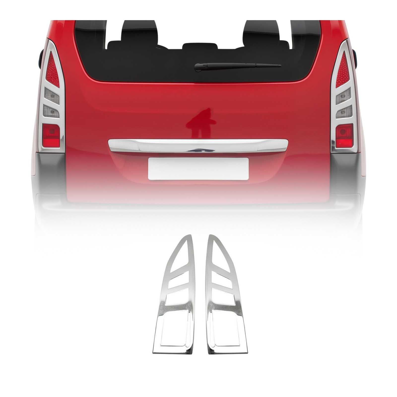 Cadre de feu stop Peugeot Partner Tepee 2008-2012 en acier inox chromé 2 pièces