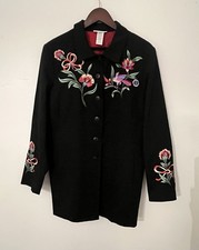 Vintage 90s Victor Costa Occasion Embroidered Floral Bird Jacket Black M Lined