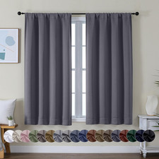 Ava Grey Short Blackout Curtains for Bedroom 45 Inches Long 2 Panels Set, Solid