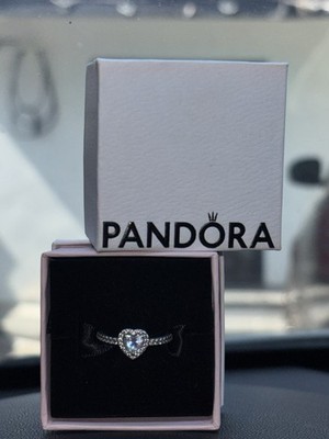PANDORA Silver Heart Halo Clear Stone Band Ring Size 7 Love Theme in Box