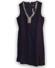 Ashley Stewart Black Linen/ Rayon Dress With Silver Metallic Accent Size 12W NWT