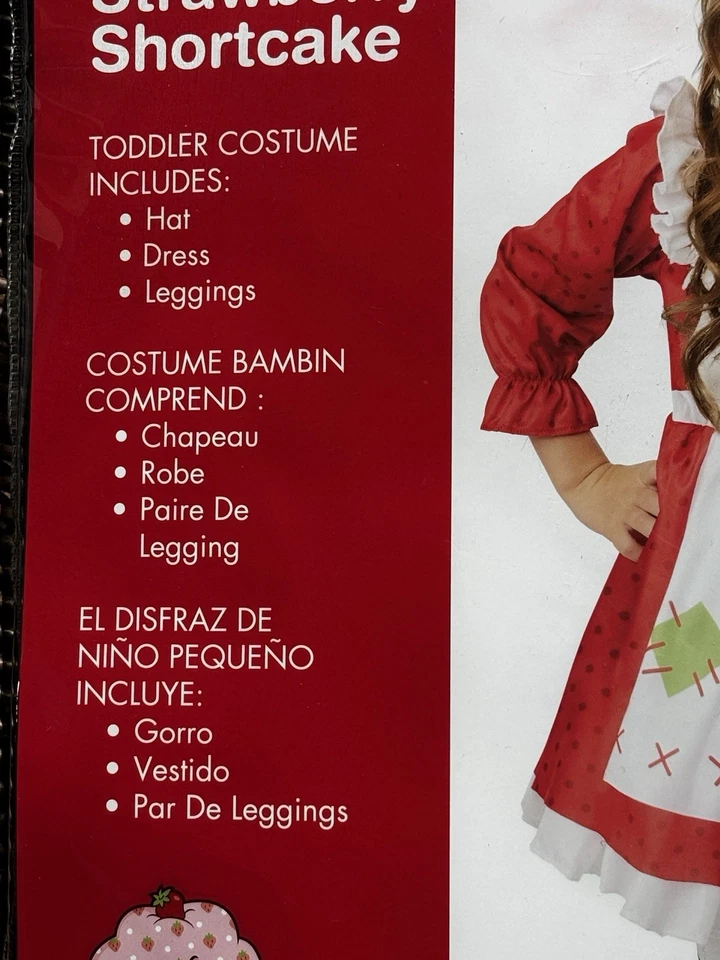 Strawberry Shortcake Halloween Costume Dress Hat Leggings Toddler 2T New CUTE - Image 2 of 4