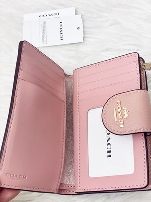 COACH CX404 Medium Corner Zip Wallet With Signature Rivets Pink