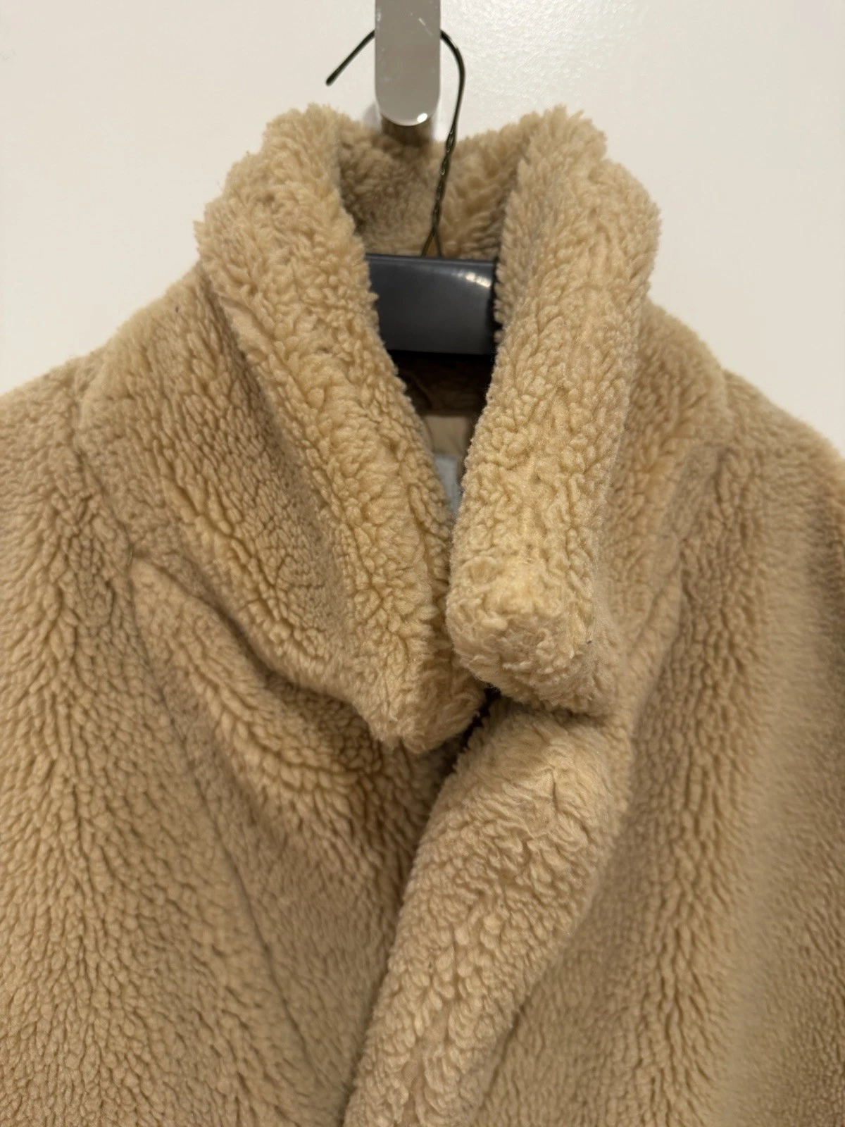 Topman Man’s Beige Borg Fleece Long Overcoat Button Front Pockets L Chest 40-42 - product detail image 8