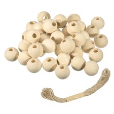 60Pcs Wooden Beads, 30mm/1.2inch Natural Color Ball Spacer Bead 10mm Hole 