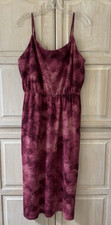 Old Navy Burgundy Red Tie Dye Elastic Waist Midi Dress Side Slits Size Large