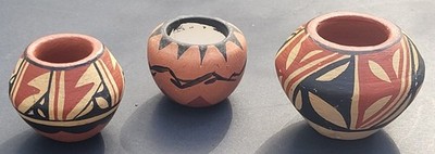 3 Native American Pottery Vessels (2) Signed by ''V. Toya'' Jemez Pueblo - FAMOUS 