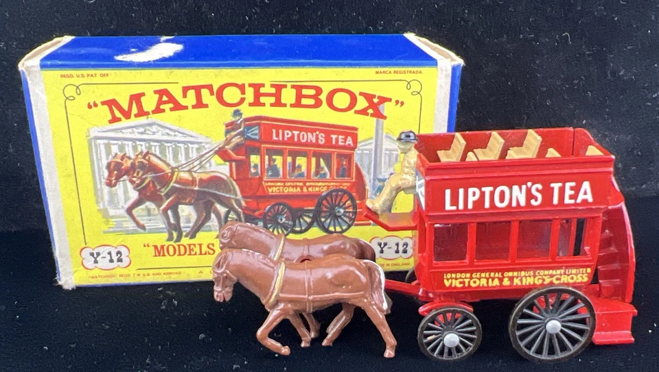 Lesney Yesteryear No 12 Horse Drawn Lipton's Tea Red Bus Matchbox w/Box - Image 3 of 4