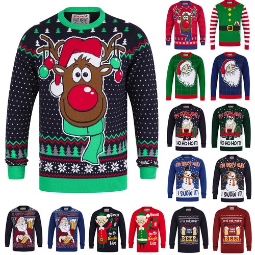 Mens Christmas Jumper Funny Novelty Xmas Pullover Sweater Knitted Santa