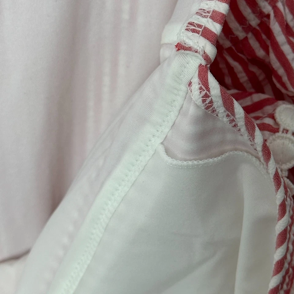 J. Crew One Piece L? Traje de baño Seersucker rojo rosa blanco rayas volantes cuello en V Foto 4 de 4