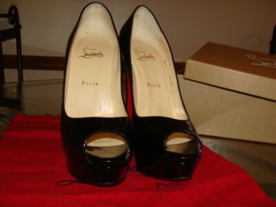 CHRISTIAN LOUBOUTIN LADY PEEP 150 PATENT CALF HEELS BLACK 39.5 EU