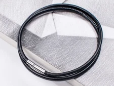 2mm Black Rope Cord Leather Chain Necklace Stainless Steel Clasp 16-30 inch