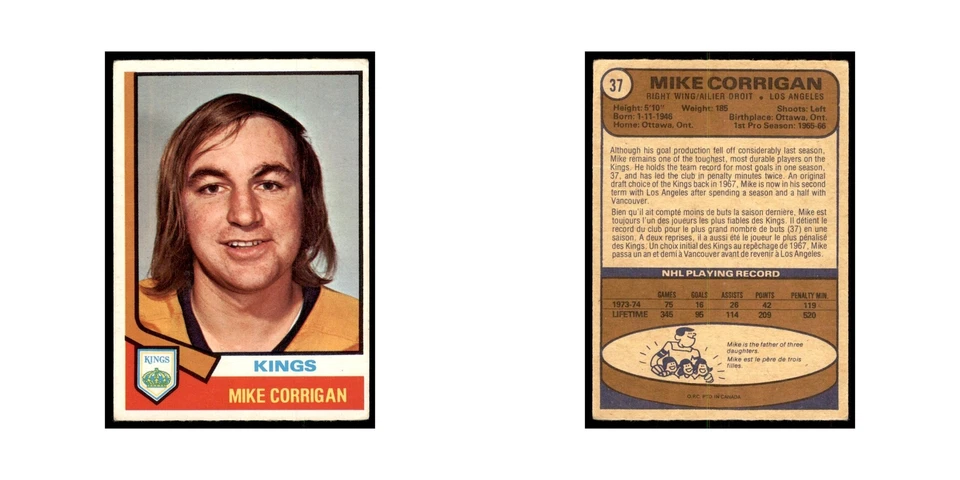 1974 O-Pee-Chee Mike Corrigan (Damaged) Los Angeles Kings #37 - Image 3 of 3