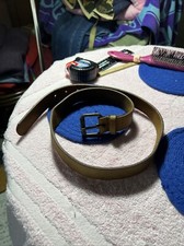 Vintage Calvin Klein Brown Leather Belt Brass Square Buckle 641504 36in USAmade